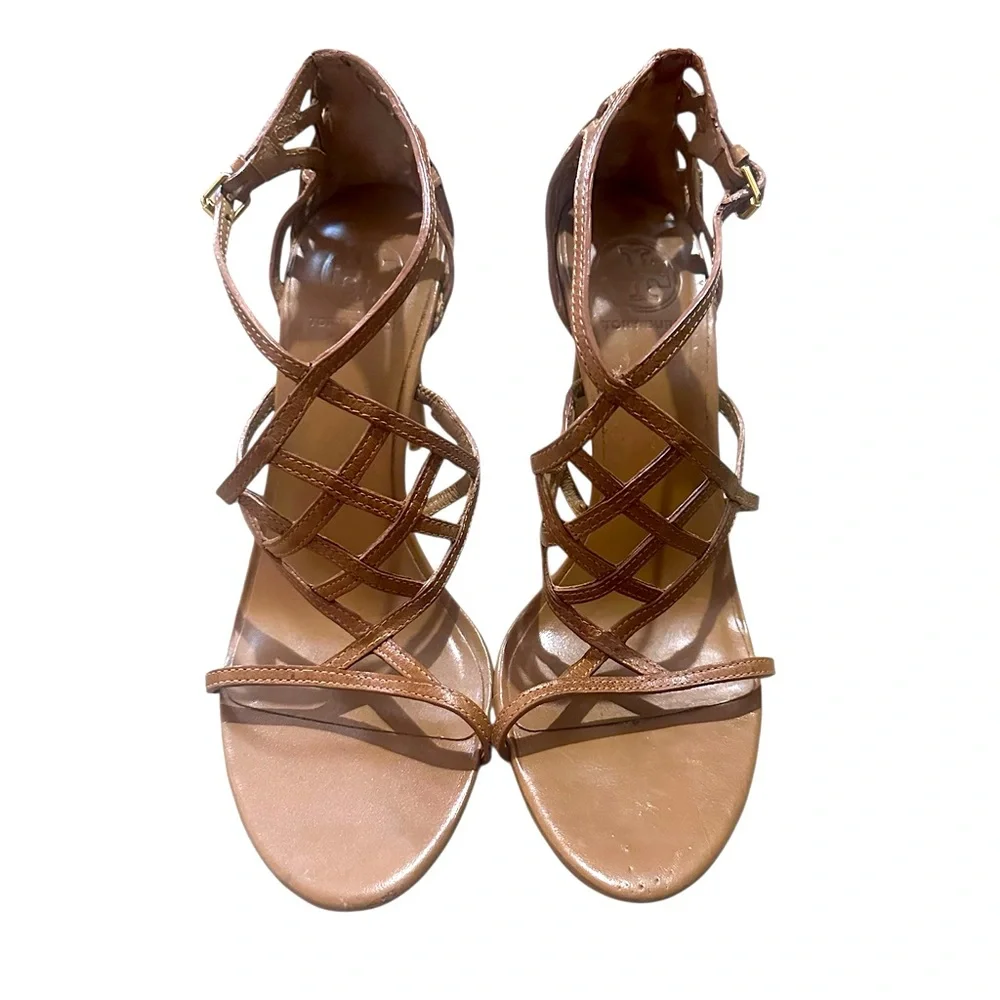 Tory Burch Amalie Strappy Cage Stiletto Heels Brown/Tan Size 9